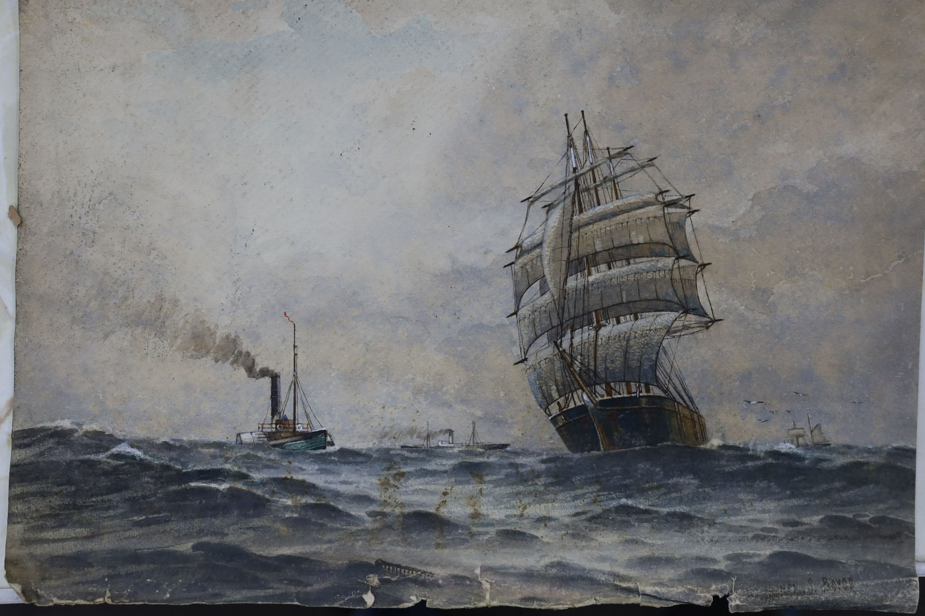 Norman Septimus Boyce (1895-1962), six watercolours, Shipping off the coast, signed, largest 26 x 39cm, unframed